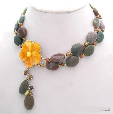 

Genuine Multi Color Agate Jade Necklace Flower Clasp Pendants
