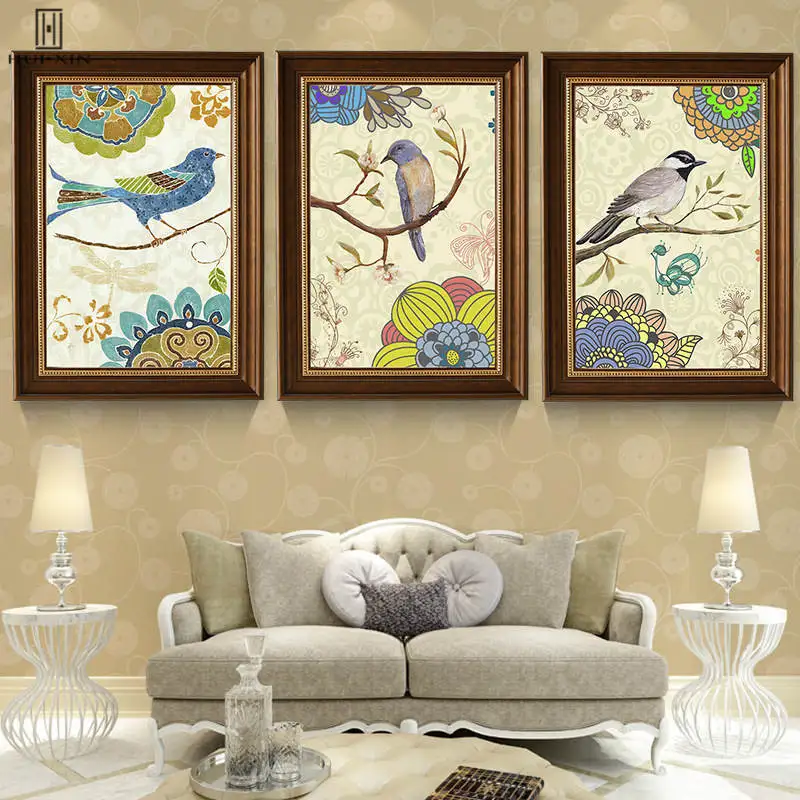 American Decorative Canvas Colored Birds On Branche Unframed Canvas Paintings And Posters Wall Print Art For Home Room Decor