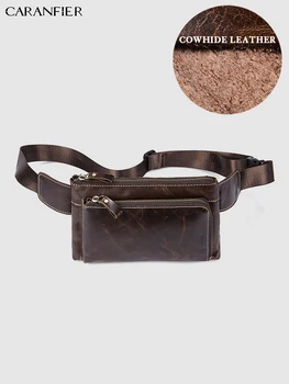 

CARANFIER Mens Waist Pack Genuine Cowhide Leather Shoulder Bags Business Solid Color Messenger Bags Male Top Quality Crossbody
