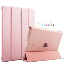 For Apple iPad 4 Case PU Transparent Back Ultra Slim Light Weight Trifold Smart Tablet PU For ipad4 case Cover for iPad 23 case