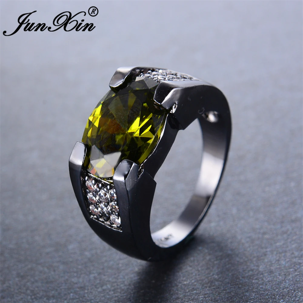 JUNXIN великолепное мужское овальное кольцо перидот новое модное мужское кольцо черное позолоченное ювелирное изделие винтажные Свадебные кольца для мужчин