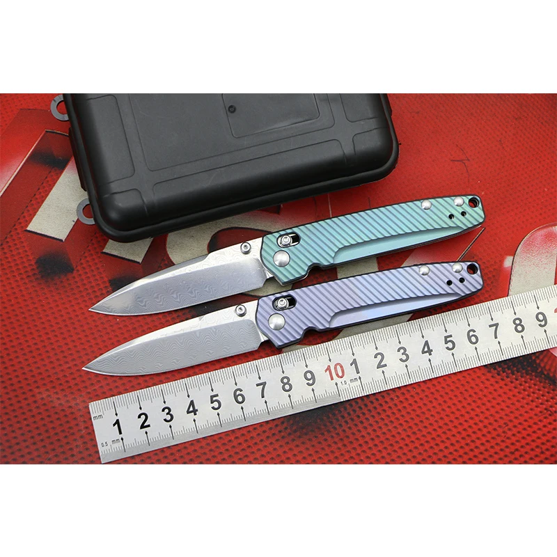 

LOVOCOO BM485 Swedish Damascus blade TC4 Titanium Handle Flip Folding Knife Outdoor Camping Hunting Pocket EDC Tools Portable