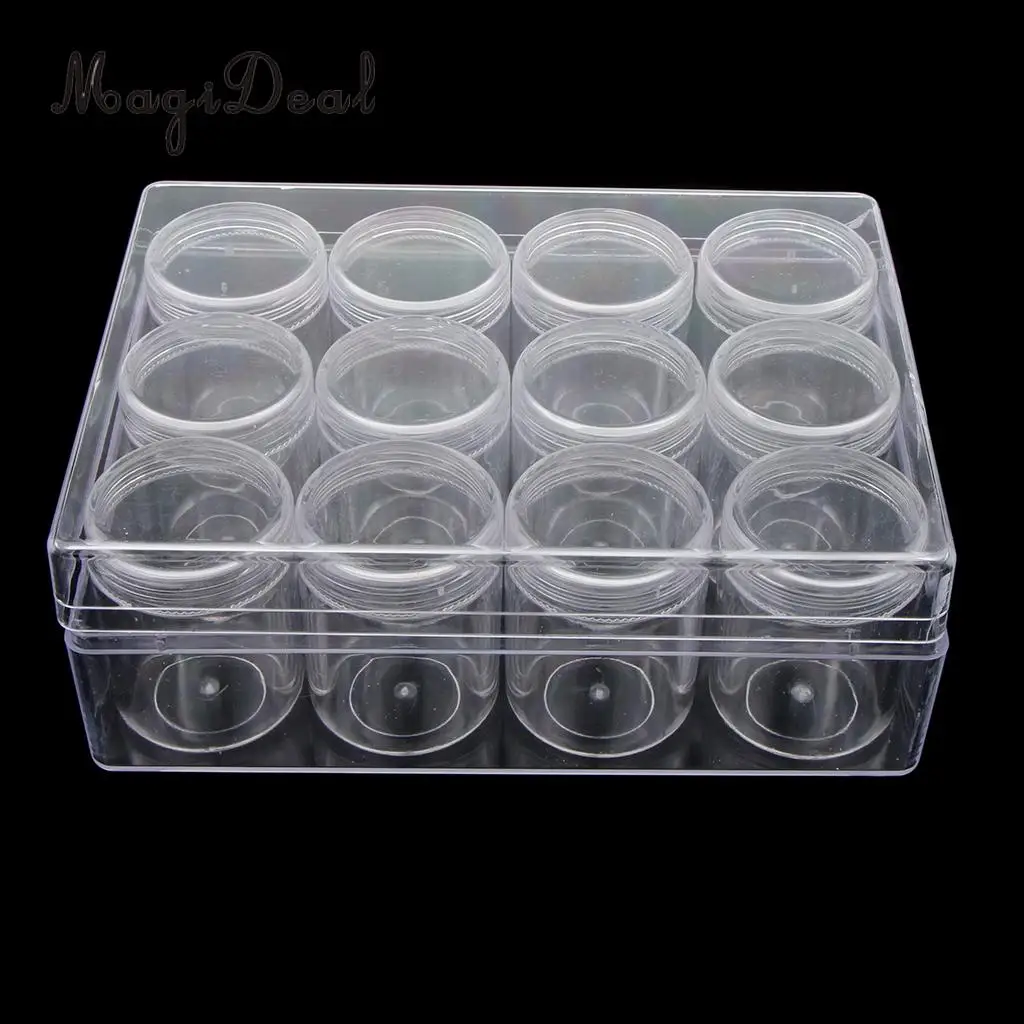 12x20g Empty Clear Cream Powder Jars Pots Bottle Cosmetics Container Nail Art Glitter Travel