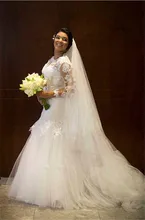 Plus Size Mermaid Bride Dresses Custom Made Long Sleeve Wedding Gown O Neck Applique Lace Bridal Dress