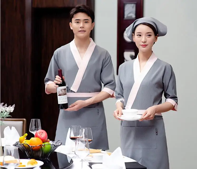 Japanese Korea Style Chef Uniform Cook Shirt Hotel Restaurant Waiter Uniforms Medium Sleeve Kimono  - 33026401402