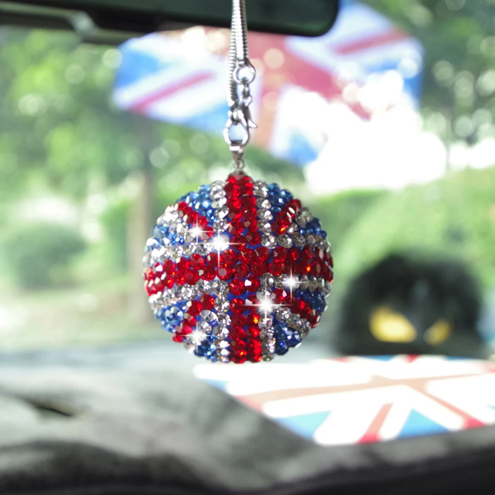 

Bling Bling Crystal Ball Hanging Ornament Car Rear View Mirror Round Pendant Decoration For Mini COOPER JCW S One Styling