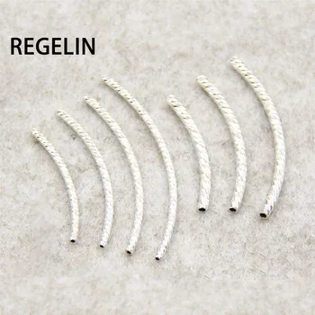 

REGELIN DIY Straight Bent Carved Tube 925 Silver Spacer Loose Beads For Necklace Bracelet Beads Charms Handmade Jewelry Making