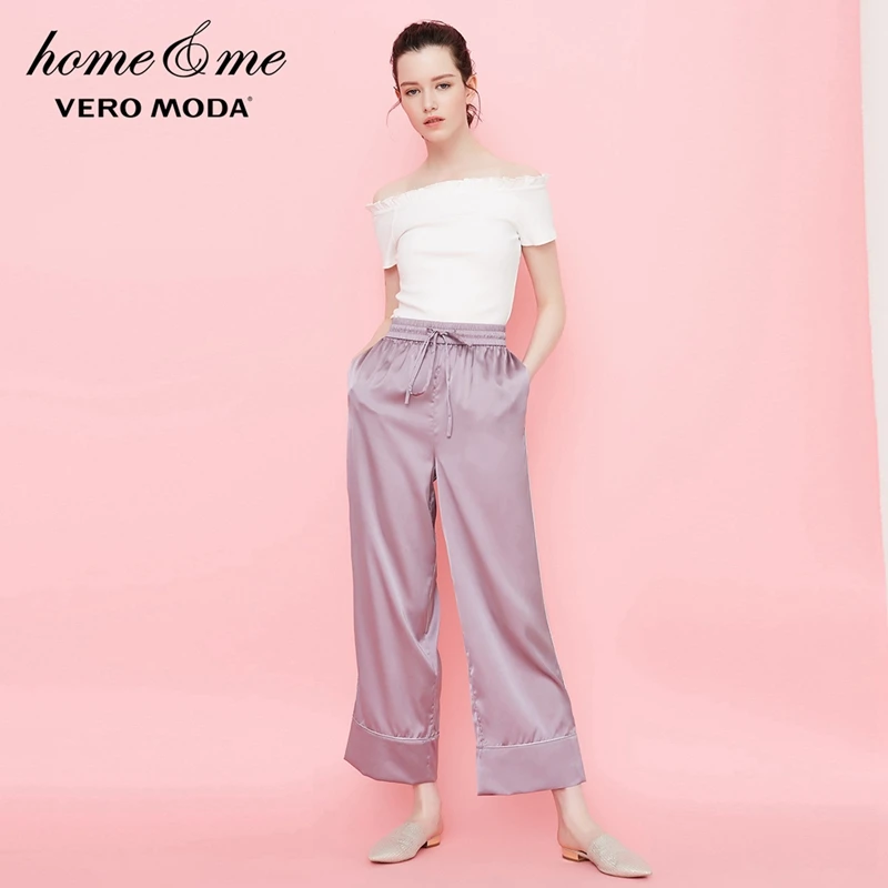 Vero Moda New Women's Elasticized Waist Casual Cropoed Wide-leg Pajama Sleepwear Pants |3182P7504