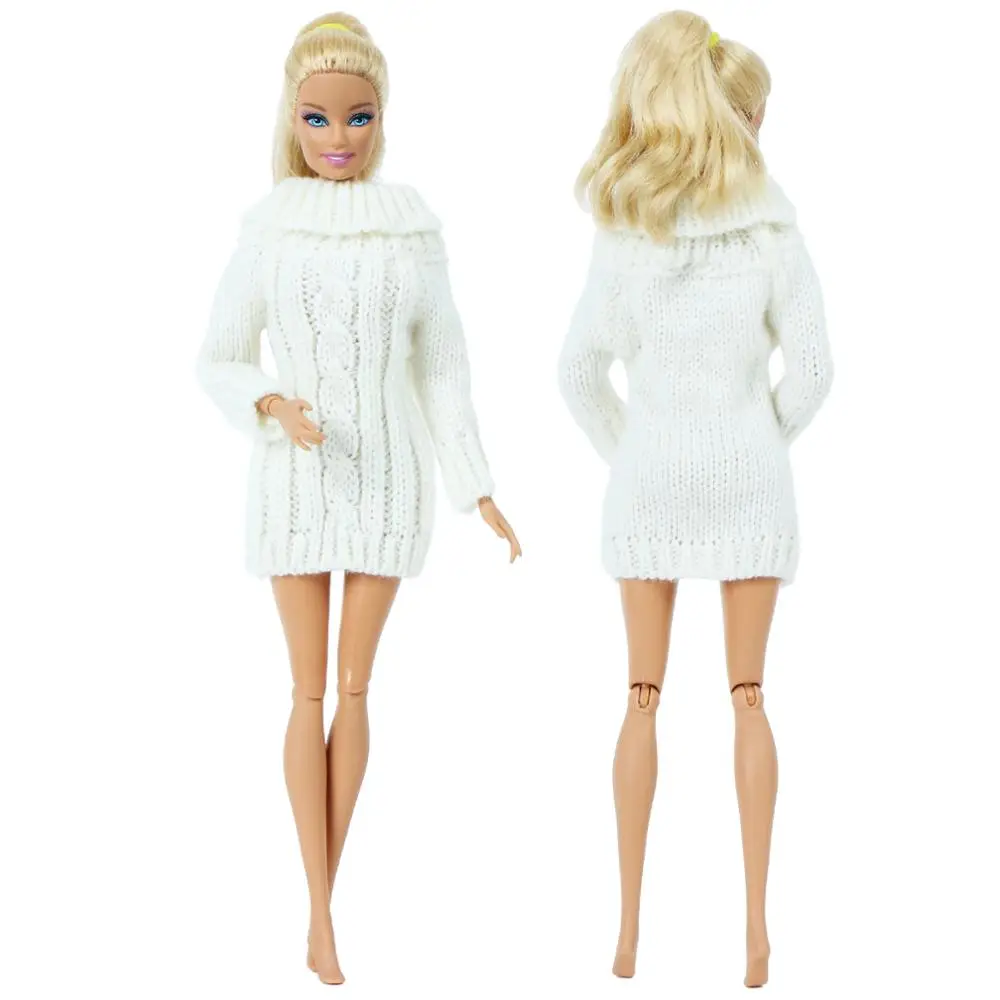 

Fashion White Coat Pure Manual Clothes Knitted Handmade Sweater Winter Dress Clothes for Barbie Doll Accessories Dollhouse Toy