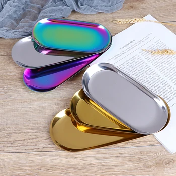 

Nordic Style Oval Jewelry Storage Serving Tray Platter Stainless Steel Snack Tray Metal Storage Gold Decoration S L