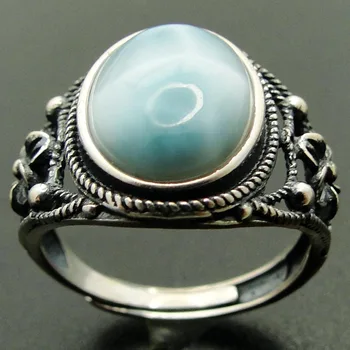 

Natural Larimar Rings 925 Sterling Silver Jewelry Antique Designs Larimar Wedding Rings for Men and Women Adjustable Ring Size