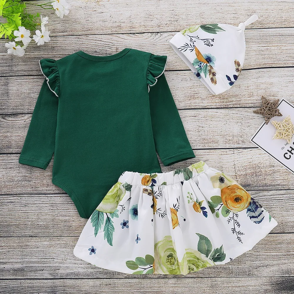 Baby Girl Clothes Outfits Green Spring Long Sleeve Rompers+Skirt+Caps Newborn Bebes 3pcs Sets Tiny Cottons Toddler Kids Costumes Baby Girl Clothes Outfits Green Spring Long Sleeve Rompers+Skirt+Caps Newborn Bebes 3pcs Sets Tiny Cottons Toddler Kids Costumes