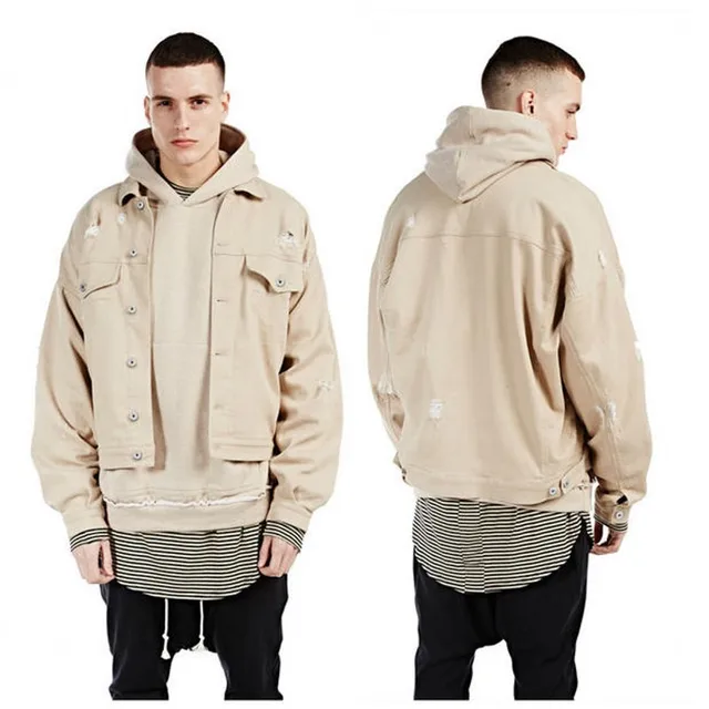Hi Streetwear Baggy Oversize Ripped Camel Khaki Denim Jacket Hip Hop Urban Clothing Mens Destroyed Hi Streetwear Baggy Oversize Ripped Camel Khaki Denim Jacket Hip Hop Urban Clothing Mens Destroyed