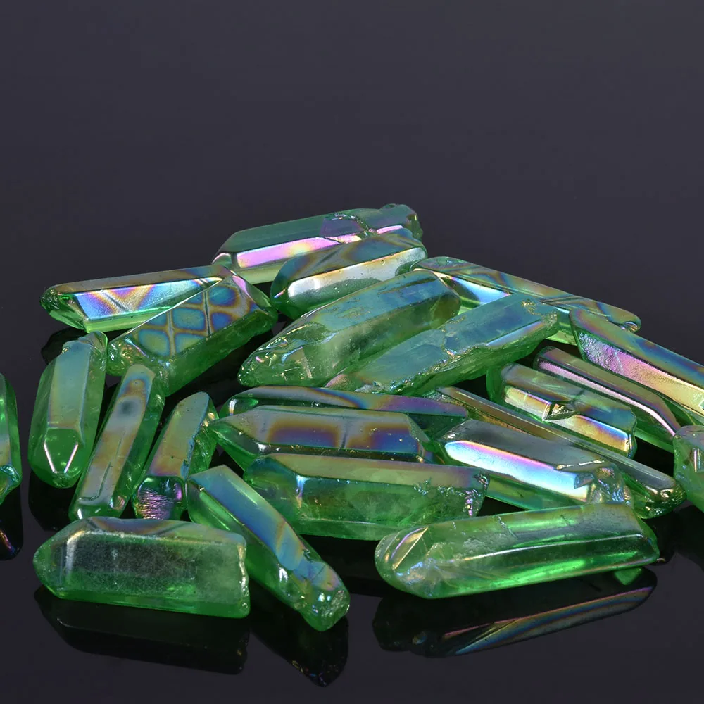 

100g Natural Green Plating Sticks Titanium Lemurian Seed Flame Quartz Crystal Points Specimen Minerals Healing Christmas Gift