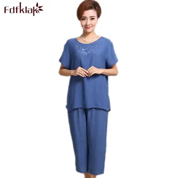

2020 Summer Women Pyjamas Plus Size Sleepwear Set Short Sleeve Pajamas For Women Pijama Sets Cotton Linen Pijamas XL-4XL E1198