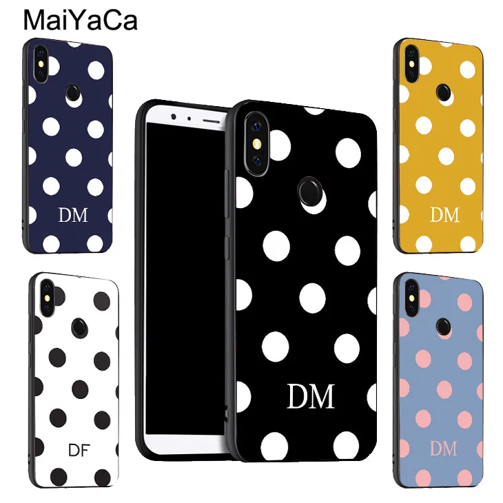 

MaiYaCa INITIAL Polka Dots PERSONALISED Case For Xiaomi Redmi 5 Plus S2 6A Note 5 Pro 7 5A 4X Mi 8 6X A2 6 9 Max 3 2 Mix 2s F1