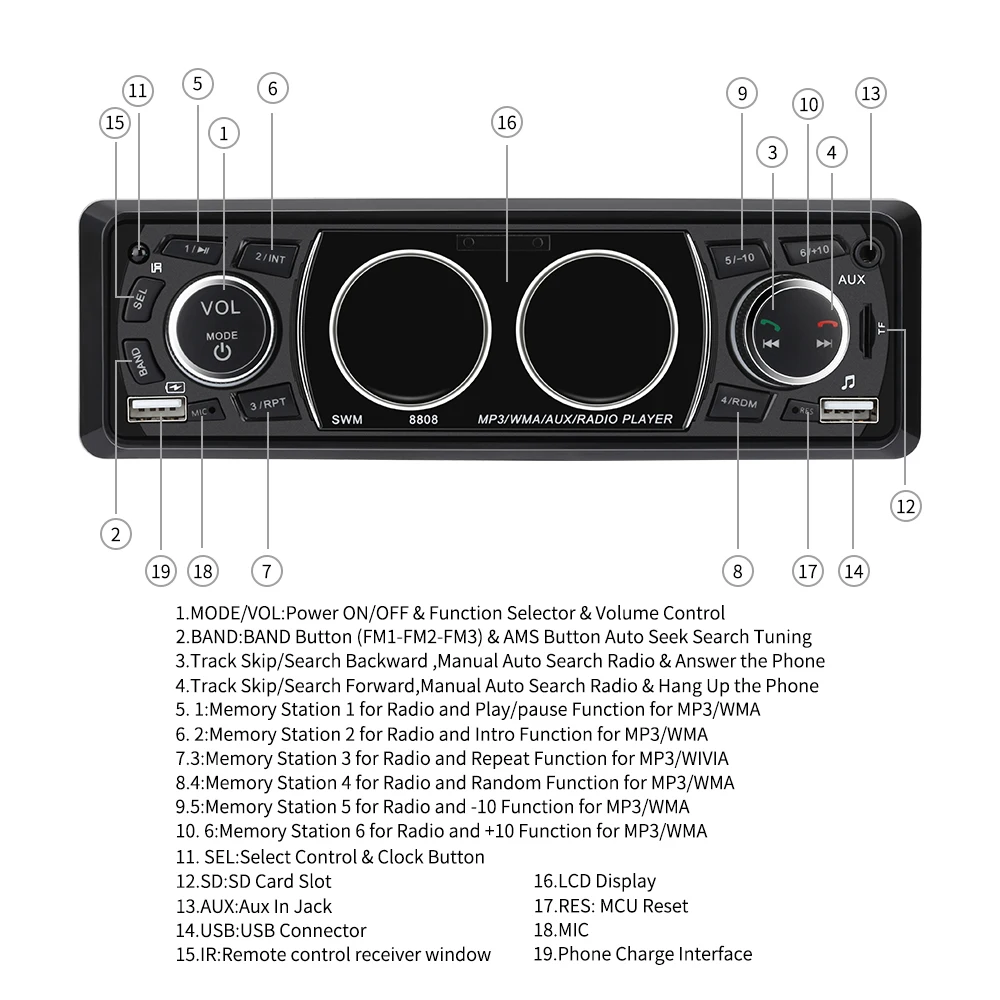 Excelvan 8808 1 Din автомагнитолы MP3 воспроизведение музыки 4 дюймов автомобильный стерео