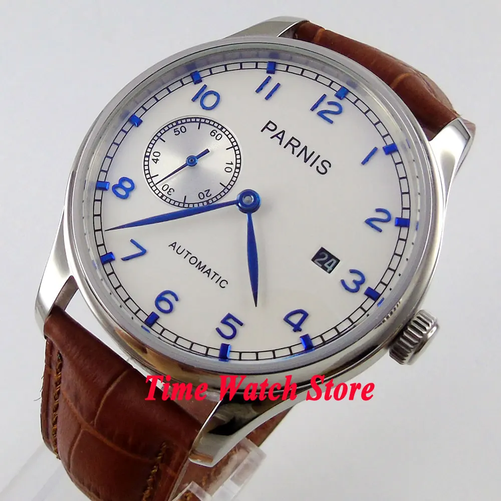 

Parnis watch 43mm white dial blue marks Automatic movement Men's watch 103 relogio masculino