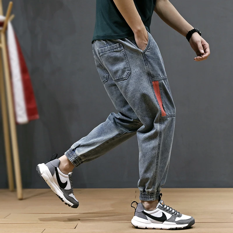 Japanese Style Fashion Men Jeans Loose Spliced Designer Ripped Jeans Harem Pants Streetwear Slack Bottom Hip Hop Joggers Jeans