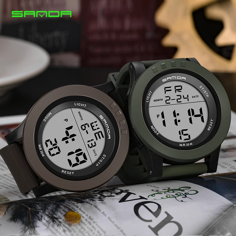 

SANDA 2018 New Watch Men Fashion Sport High quality PC Materials LED Digital Male Watch relogio