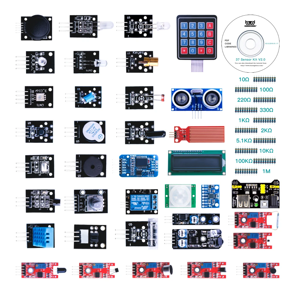 KUONGSHUN 37 в 1 комплект датчиков коробки/37 комплект датчиков для Arduino высокого качества v2.0