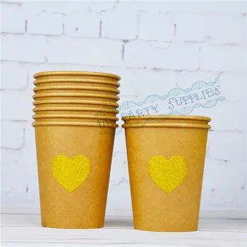 

Free Shipping 50pcs Kraft Treat Cups Party Favors Glitter Gold Heart Paper Cups Baby Shower Candy Ice Cream Food Snack Tableware