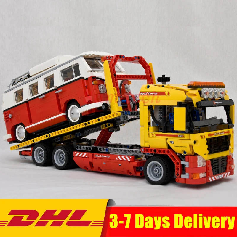 

Lepin 20021 Flatbed Trailer+21001 T1 Camper Van Car Building Blocks Bricks Toys Clone Legoingly 8109 10220