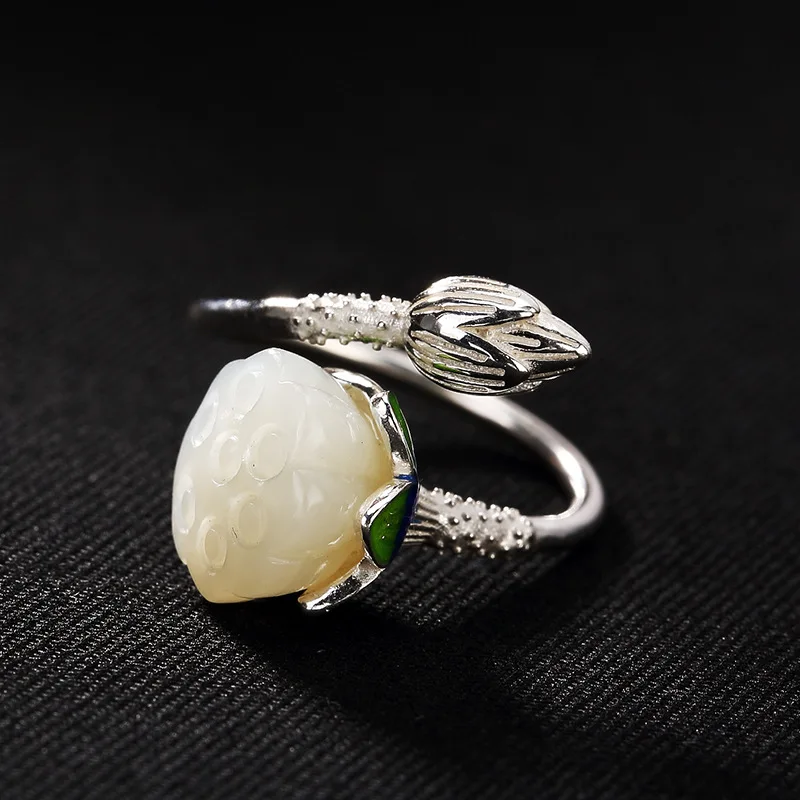 S925 silver and Tadama Keitaeai lotus lotus ring all-match paragraph ring wholesale upscale Ms.