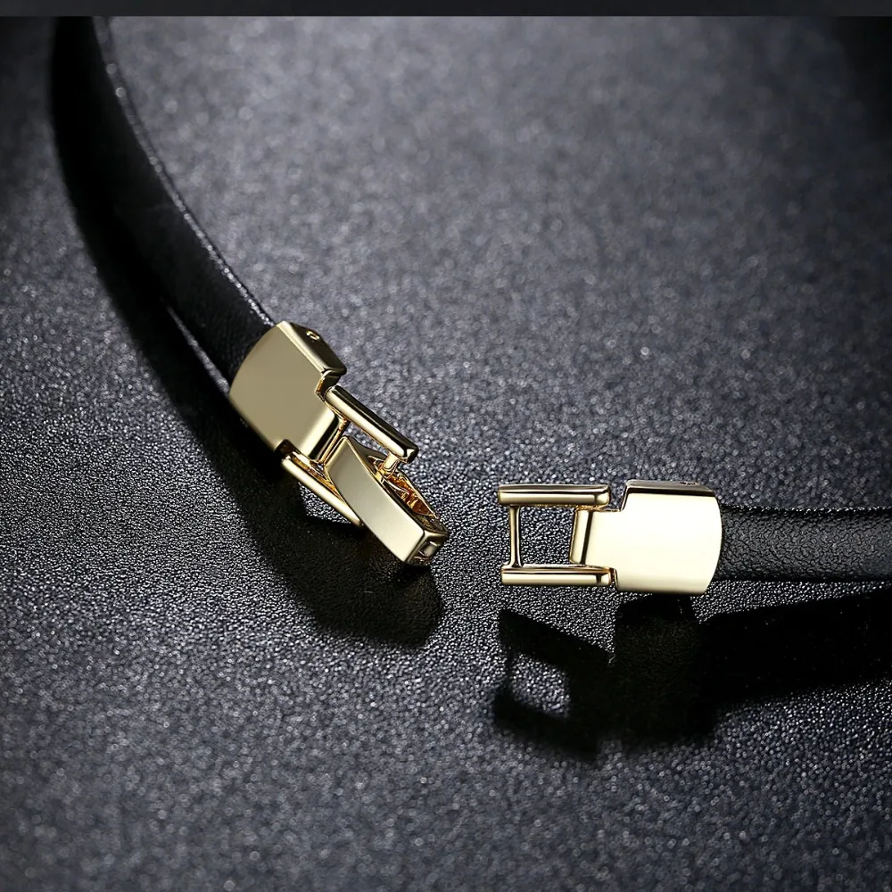 LUOTEEMI New Gothic Trendy Stylish Punk Black Leather Chain Choker Star CZ Necklace for Women Girls Bar collier boheme