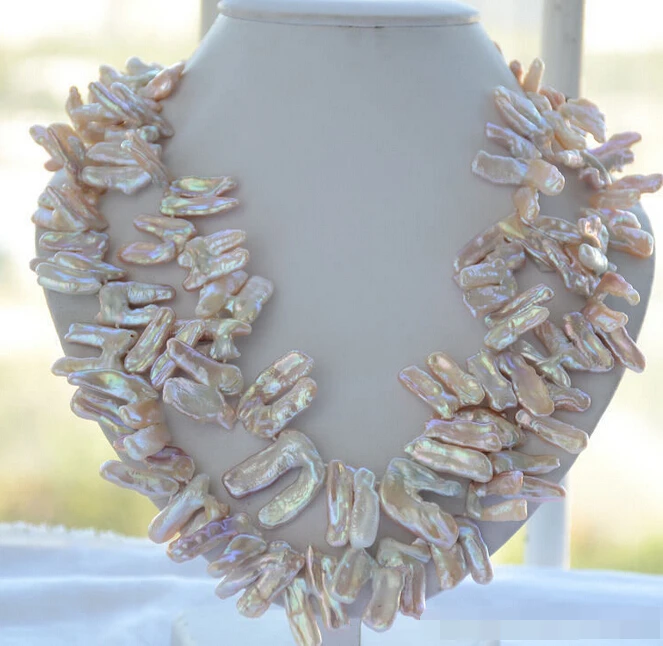 

Miss charm Jew1839 2strands NATURE pink lavender baroque biwa freshwater pearl necklace
