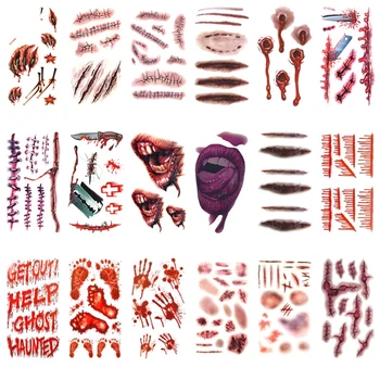 

18 Sheets Halloween Terror Wound Realistic Blood Injury Scar Fake Tattoo Waterproof Temporary Bleeding Body Arm Sticker
