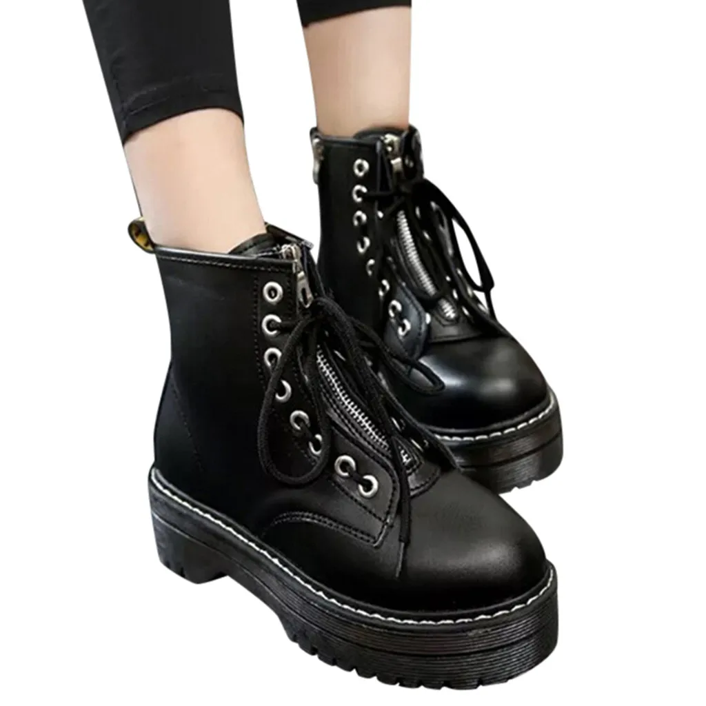 

YOUYEDIAN Women's Round Toe Lace-Up winterboots Non-Slip Zipper Ladies Boots zapatos mujer invierno plataforma #G30