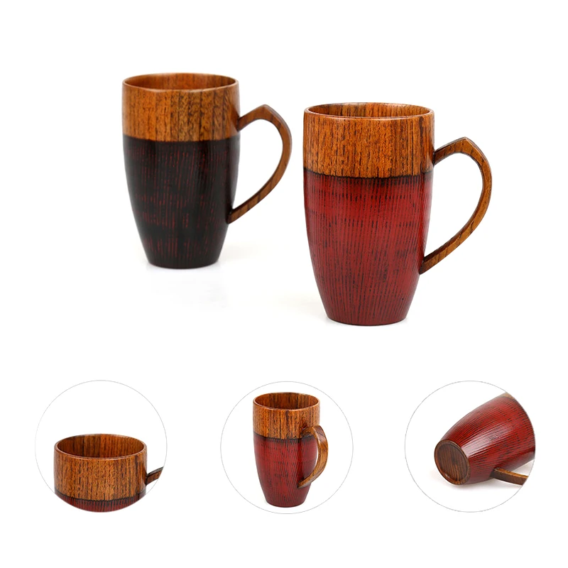 Set of 2 Natural Wood Cups Mugs with Handle Wooden Couples Mugs Coffee TeaMilkJuiceWater Mugs Drinkware Handcraft Wood Gifts (1)