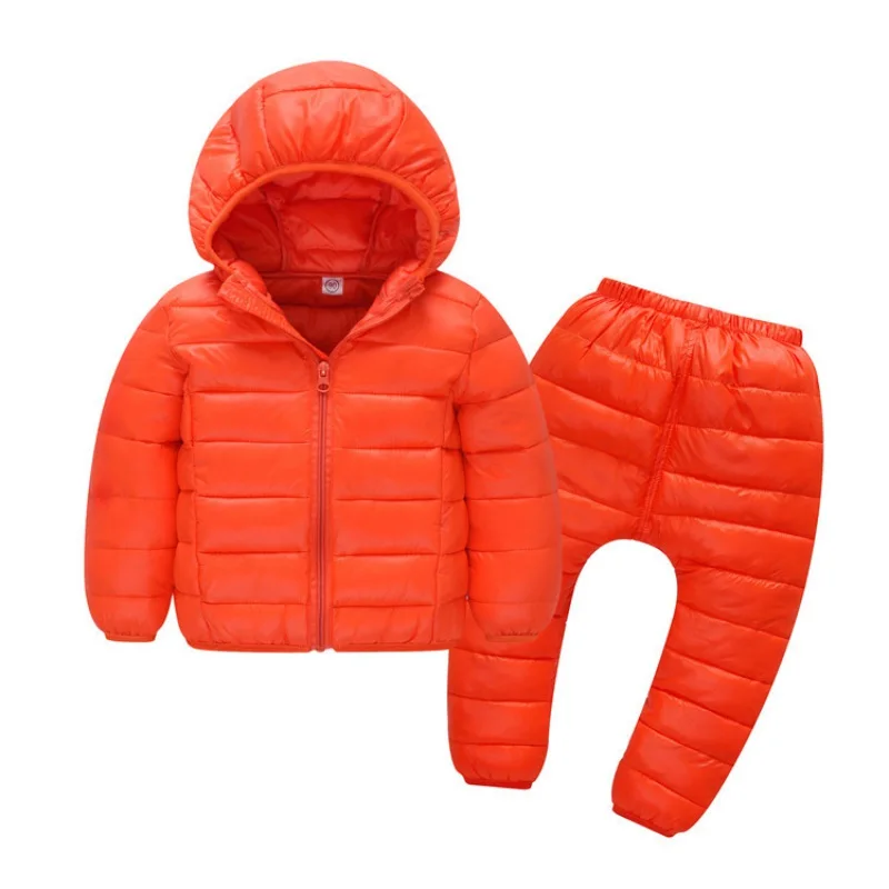 

2017 Autumn Winter Light Thin Hooded Children Kids Boys Girls Clothing Set Solid Full Sleeve Jacket Coat Tops + Pants 2PCS