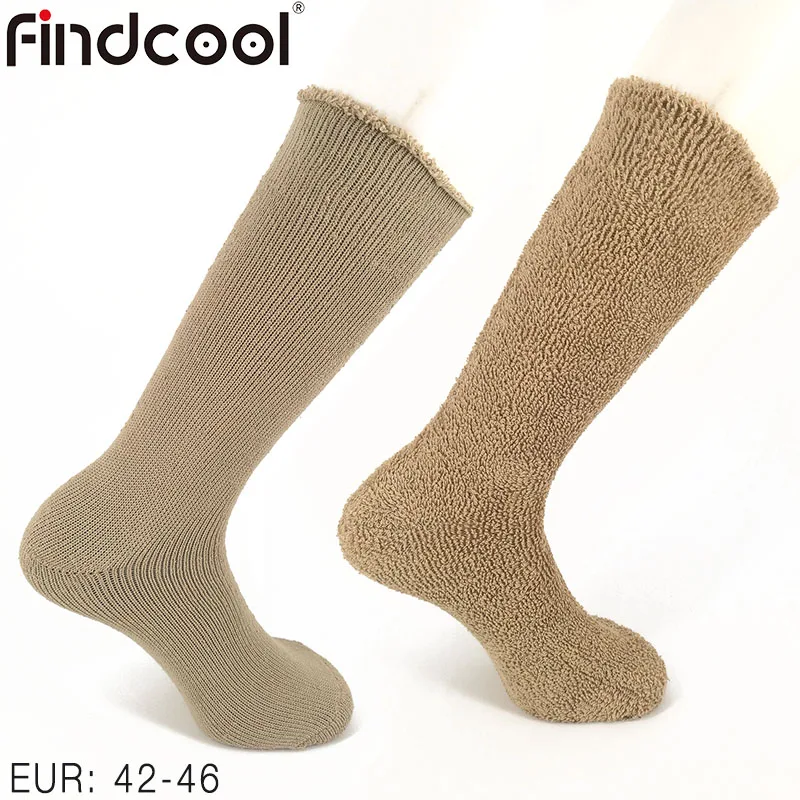 FINDCOOL, носки из мериносовой шерсти для мужчин и женщин, полностью амортизирующие махровые зимние носки, очень толстые и сохраняющие тепло зимой - Цвет: Beige