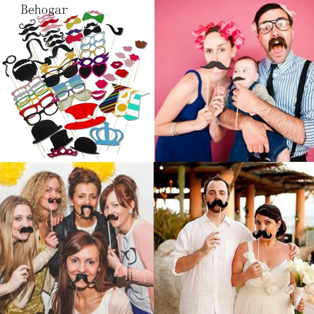 

Behogar 60 PCS DIY Photography Photo Booth Props Kit for Halloween Christmas Wedding Birthdays Graduate Party Selfie Accessories