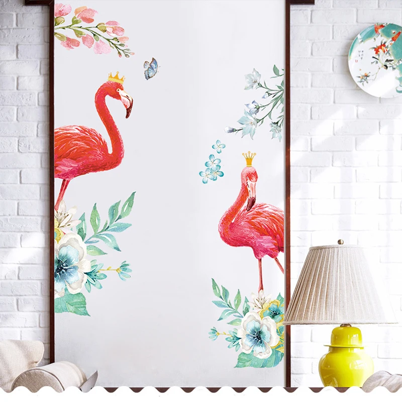 Красочные фламинго наклейки на стену домашний декор Grils Спальня Гостиная Ванная комната стекло украшение виниловые художественные наклейки на обои