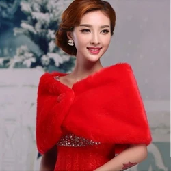 2019 New White Red Cheap Winter Warm Bolero Bridal Cape Fur Jacket Bridal Cloaks Party Wedding Coat QA1501