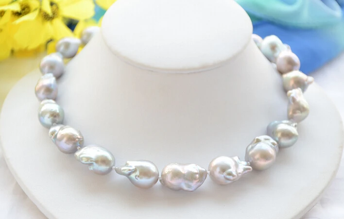 

Free shipping@@@@@ A>Z6462 24mm GRAY BAROQUE KESHI REBORN FRESHWATER PEARL NECKLACE 17inch a