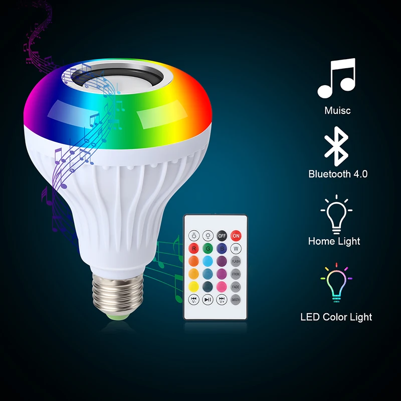 E27 Smart RGB Wireless Bluetooth Speaker Bulb Music Playing Dimmable LED Light Lamp with 24 Keys Remote Control | Лампы и освещение