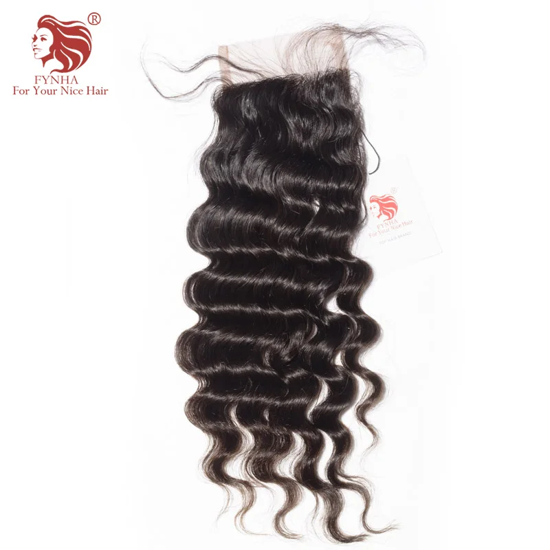 [FYNHA] Brazilian Virgin Hair Loose Deep Wave Weave 3 Bundles With Lace Closure Human Hair Extensions Closure