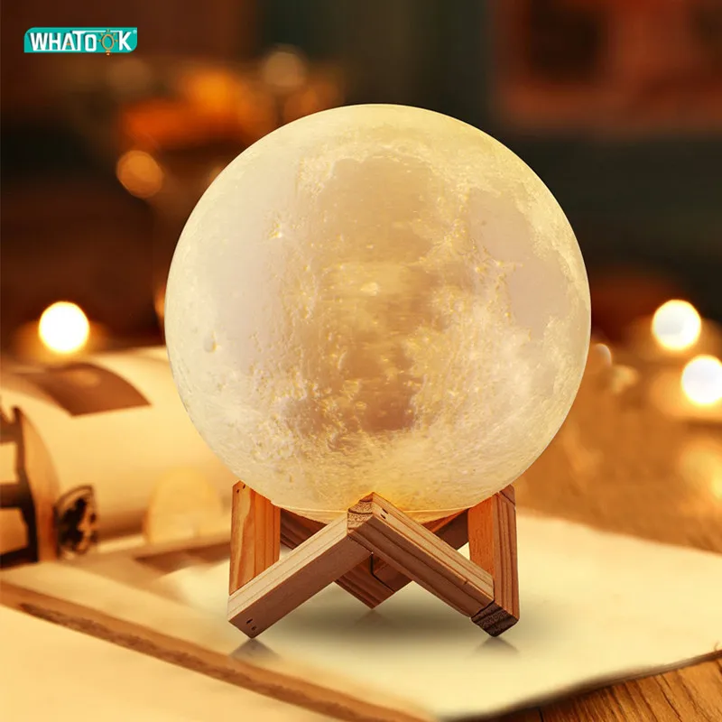 Лампа в виде Луны с 3D рисунком светодиодный ночник аккумулятором и сенсорным
