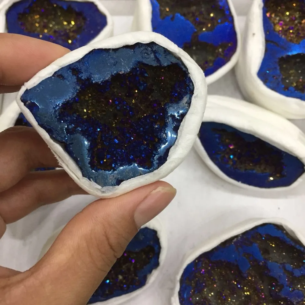 1 шт. Прямая поставка синий гальванический кристалл Druzy Gemstone Geode медитация Рейки