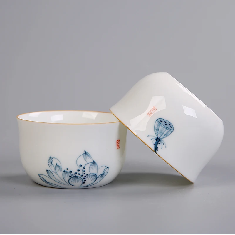 Высококачественная чайная чашка кунг-фу, белые фарфоровые чашки, ручная роспись, коллекция керамических изделий, керамическая чашка в китайском стиле, 90 мл, чашка