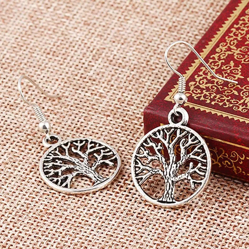 

Antique Silver Plated Tree Life Drop Earrings Women Hollow Charm Dangle Earring Eardrop Ear Accessories Ethnic Jewelry