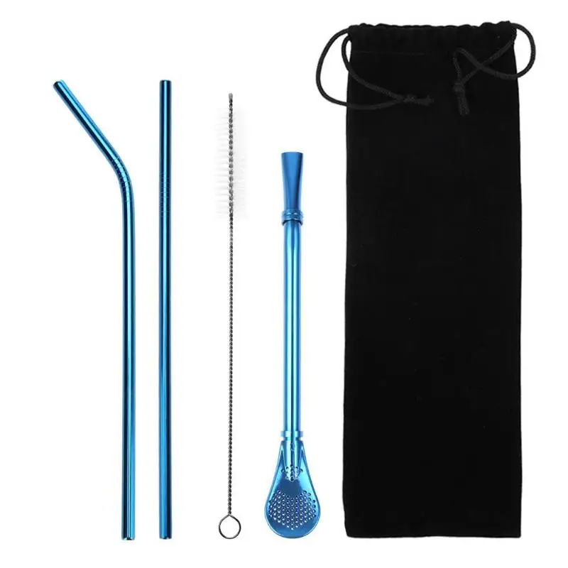 

5pcs/Set Reusable Drinking Straw Stainless Steel Straight Bent Drinking Straw+Cleaning Brush Kit Eco-Friendly Drinking Straws