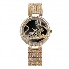 Miss Fox роскошные женские часы, стразы, водонепроницаемые, Relogio Feminino Dourado Leopard, нержавеющая сталь, Полный Бриллиант, Horloge Dames - Цвет: V2763