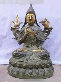 

12"Tibet Buddhist Temple Bronze gild Tsongkhapa Buddha Statue
