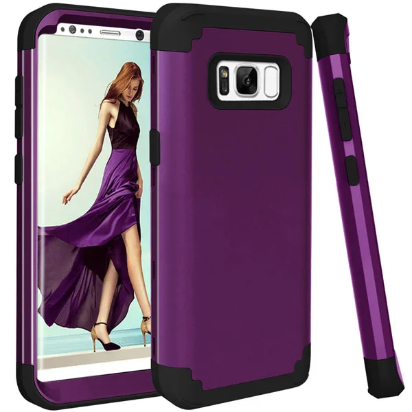 Противоударный чехол для телефона samsung Galaxy S8 S9 S10Plus Note8 прочный ПК+ ТПУ 3 слоя Гибридный противоударный полный корпус защитный чехол - Цвет: Purple and Black