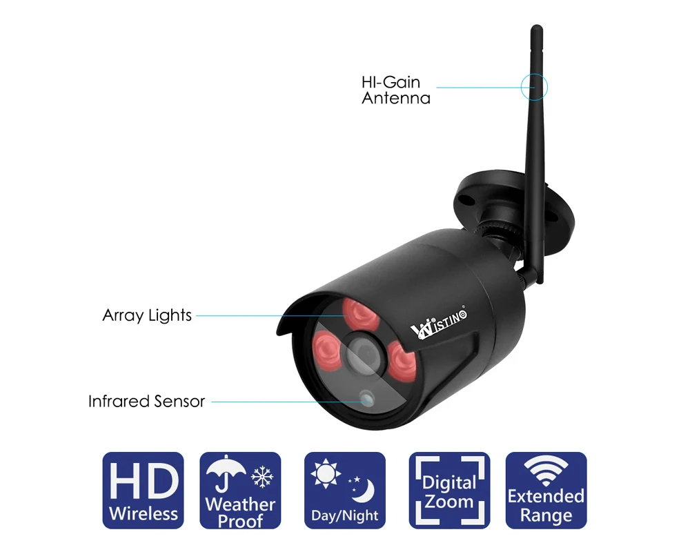 Wistino 4CH Wireless IP Camera NVR Kits 720P CCTV Security System Wifi Cameras XMEye Outdoor Waterproof Surveillance Kit Night Vision (16)